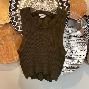 Garage Olive Green Ribbed Knit Sleeveless Crop Top Sweater Tank P/S Crew Neck